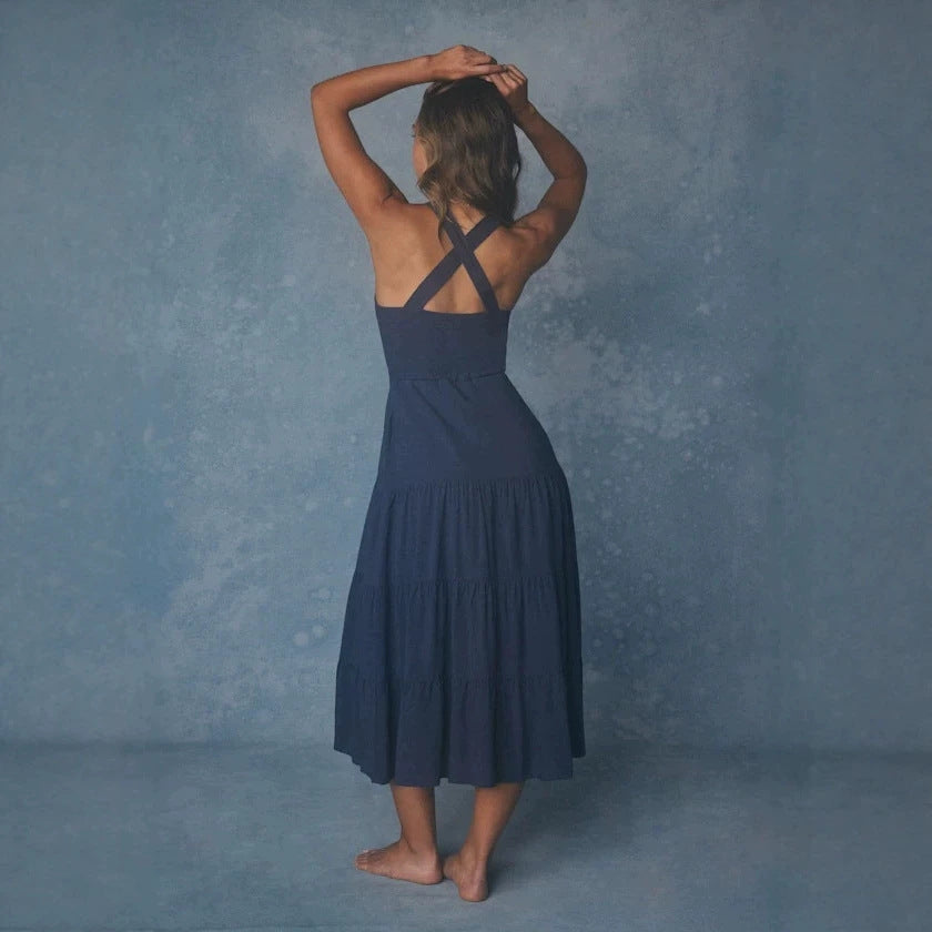 Damen Maxikleid mit nostalgischem Knopfverschluss und verstellbaren Trägern Echo Archiv