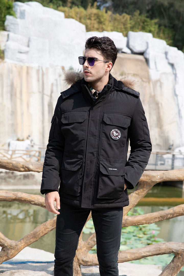 Herren isolierter Field-Parka mit abnehmbarem Kunstfellkragen und Mehrfachtaschen Echo Archiv