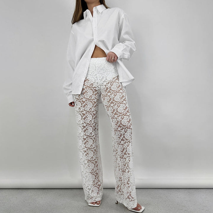 Damen Elegante Spitzenhose mit weitem Bein und hoher Taille Echo Archiv
