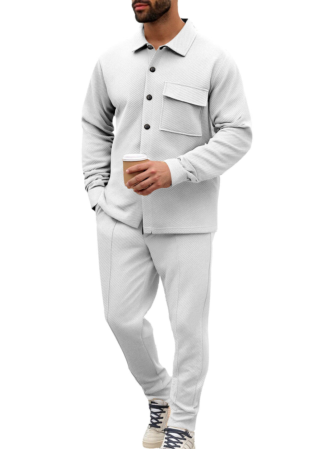 Herren nan Hemdenjacke-Set mit aufgesetzter Klappentasche und konischer Komforthose Echo Archiv