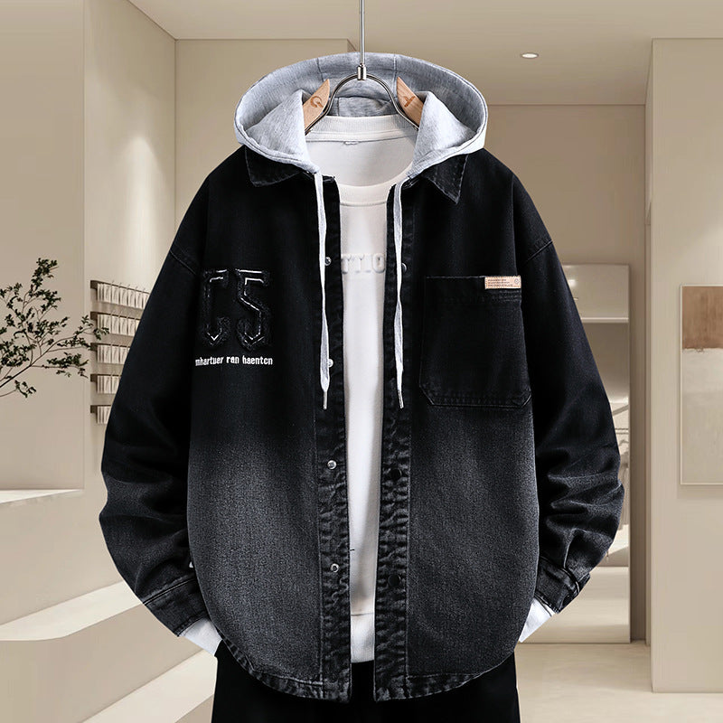 Herren lässige Denim-Hemdjacke mit abnehmbarer Kapuze und modernen Details Echoarchiv