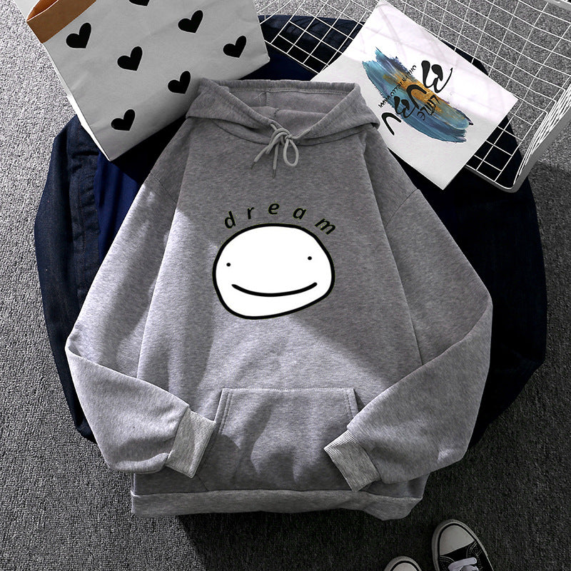 Unisex Oversize-Kapuzenpullover mit minimalistischem Smiley-Print, weichem Fleece-Innenfutter und praktischer Kängurutasche – Auréline