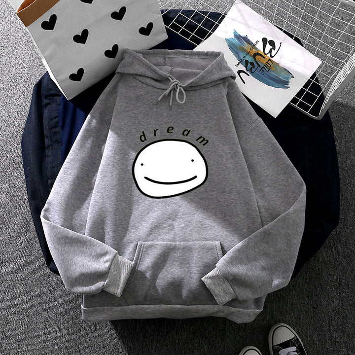Unisex Oversize-Kapuzenpullover mit minimalistischem Smiley-Print, weichem Fleece-Innenfutter und praktischer Kängurutasche – Auréline