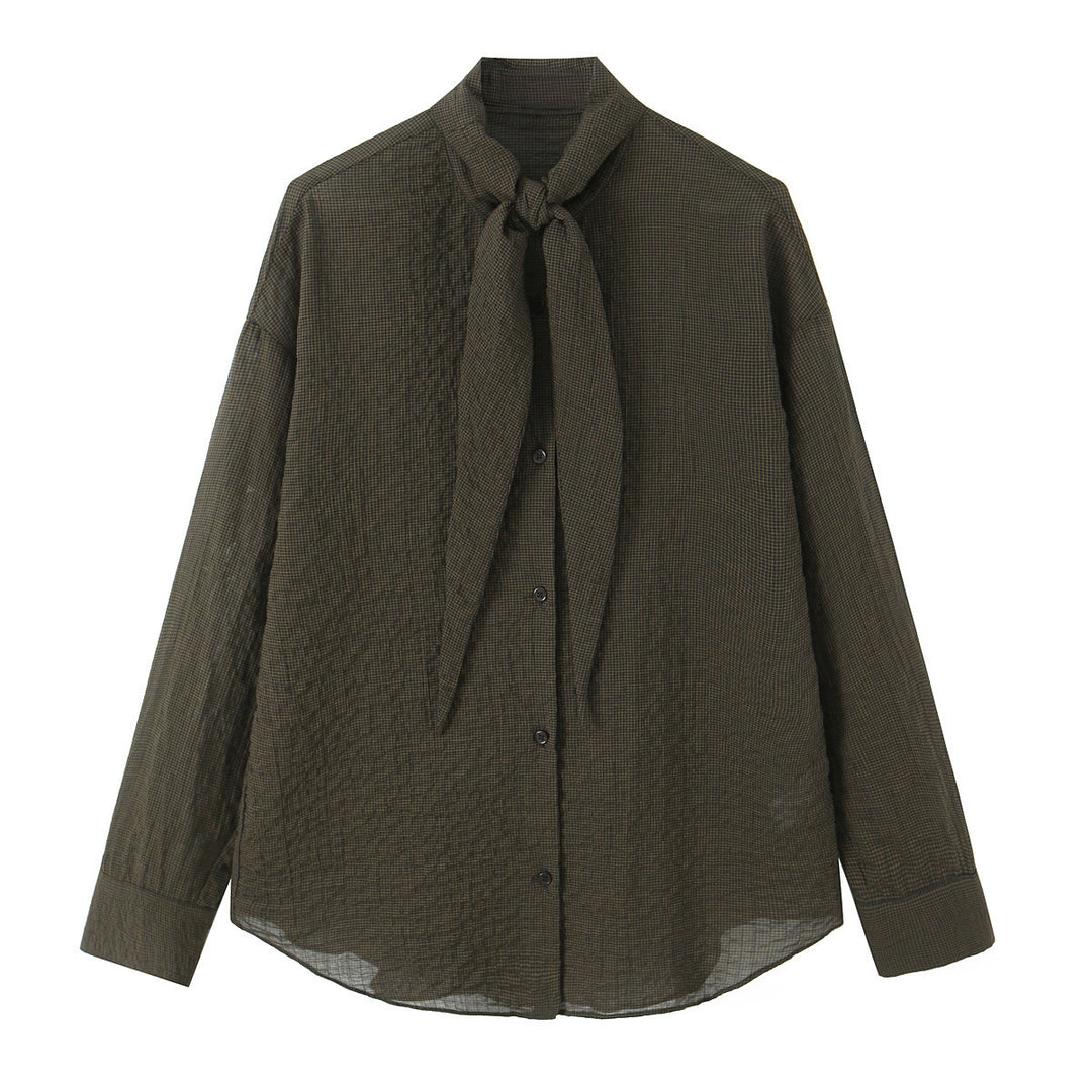 Damen Oversize-Bluse mit Schleifenkragen und feinem Vichy-Karo Echo Archiv