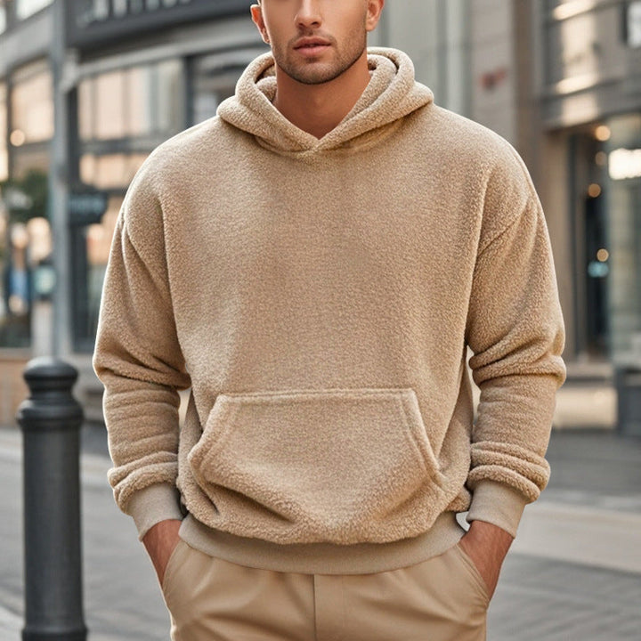 Herren Hoodie aus kuscheligem Teddy-Fleece mit Kängurutasche und breiten Bündchen Echoarchiv