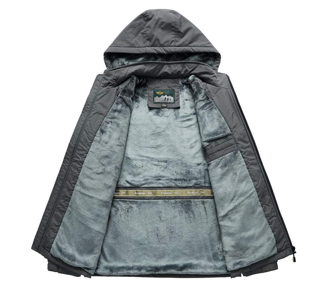 Herren Outdoorjacke mit Plüsch-Innenfutter, verstellbarer Kapuze und winddichter Front Echo Archiv