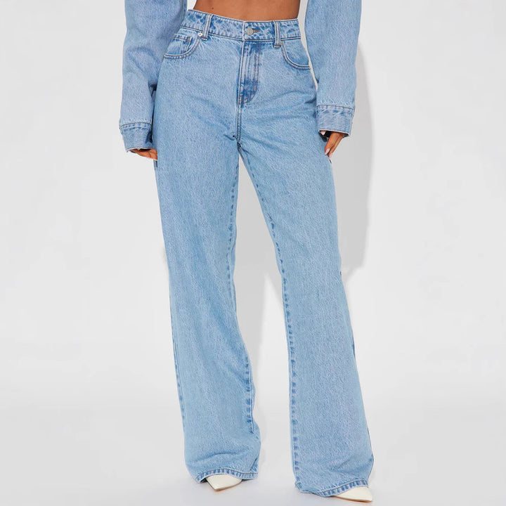 Damen nan hochgeschnittene Weitbein-Jeans mit taillierendem Bund, klassischem Five‑Pocket‑Schnitt und fließendem Bein Echo Archiv
