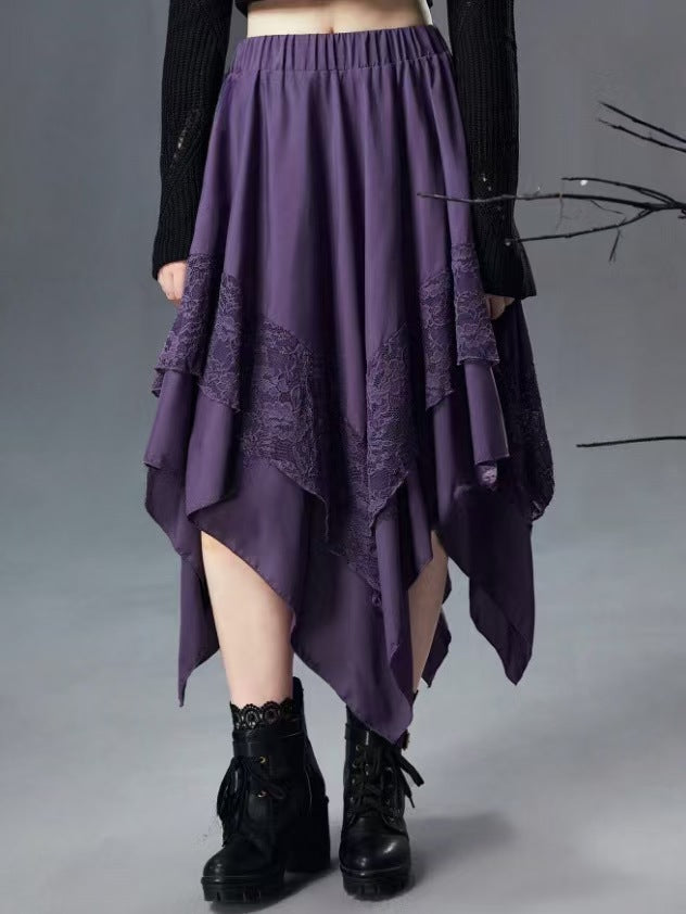 Damen Boho Maxi-Rock mit asymmetrischem Saum und Spitzenverzierungen Echo Archiv