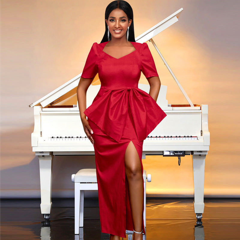 Damen Maxikleid mit eleganter Drapierung und voluminösem Rock Echo Archiv