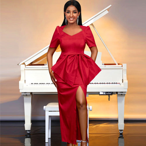 Damen Maxikleid mit eleganter Drapierung und voluminösem Rock Echo Archiv