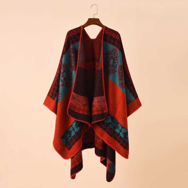 Damen Jacquard Poncho mit Paisley‑Muster – Avérine