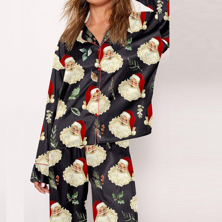 Damen Pyjama-Set mit festlichem Santa-Motiv und weichem Satin Echo Archiv