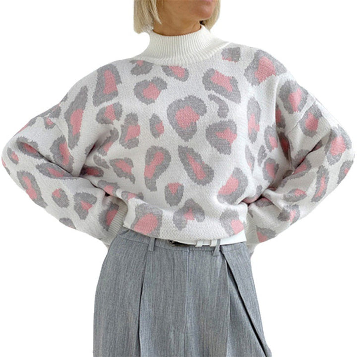 Damen Oversize Rollkragenpullover mit Leo-Jacquard und Rippbündchen Echoarchiv