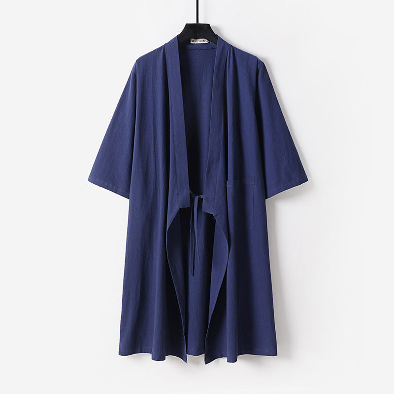 Unisex Oversize Kimono-Mantel aus Baumwollmischung mit Bindeband und Dreiviertelärmeln Echoarchiv