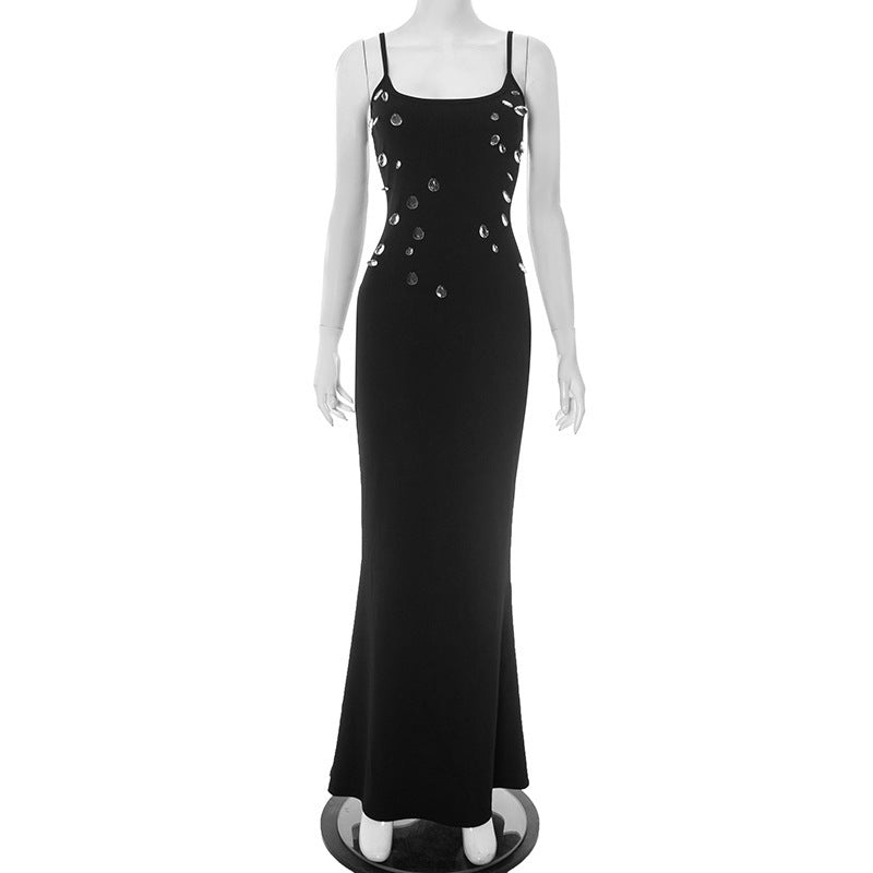 Damen figurbetontes Maxikleid mit schickem Spaghettiträger-Design und elegantem Glitzerakzent Echo Archiv
