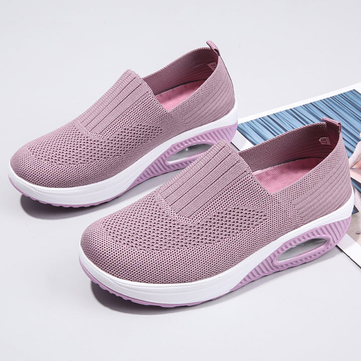 Damen nan elastische Strick-Slipper mit ergonomischer Keilsohle und sichtbarer Luftpolsterkapsel Echo Archiv