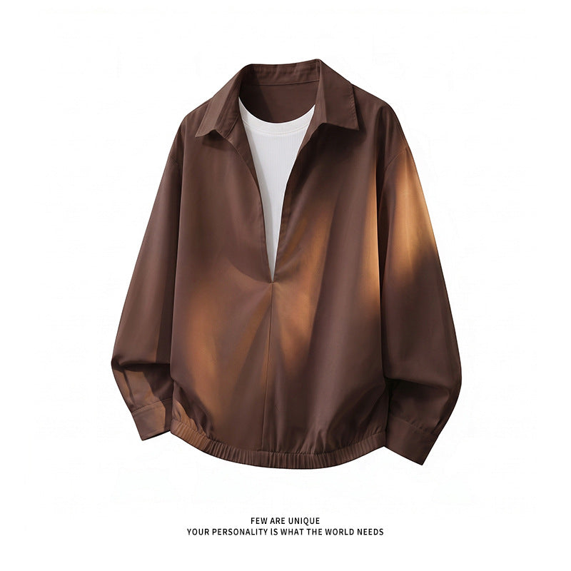 Damen Oversize-Bluse mit tiefem V-Ausschnitt, Hemdkragen und elastischem Saum Echo Archiv