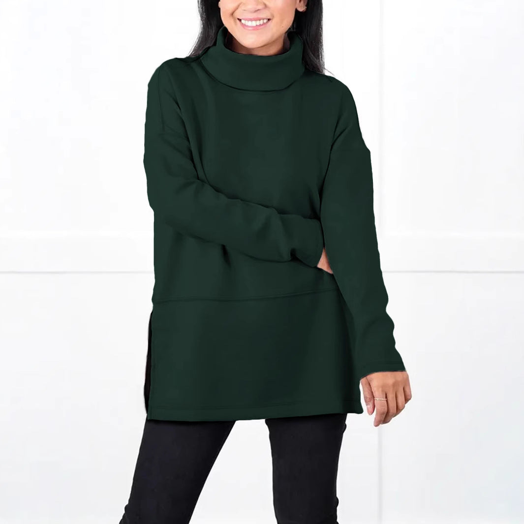 Damen Oversize Sweat-Tunika mit hohem Rollkragen, seitlichen Schlitzen und verlängertem Saum – Avérine