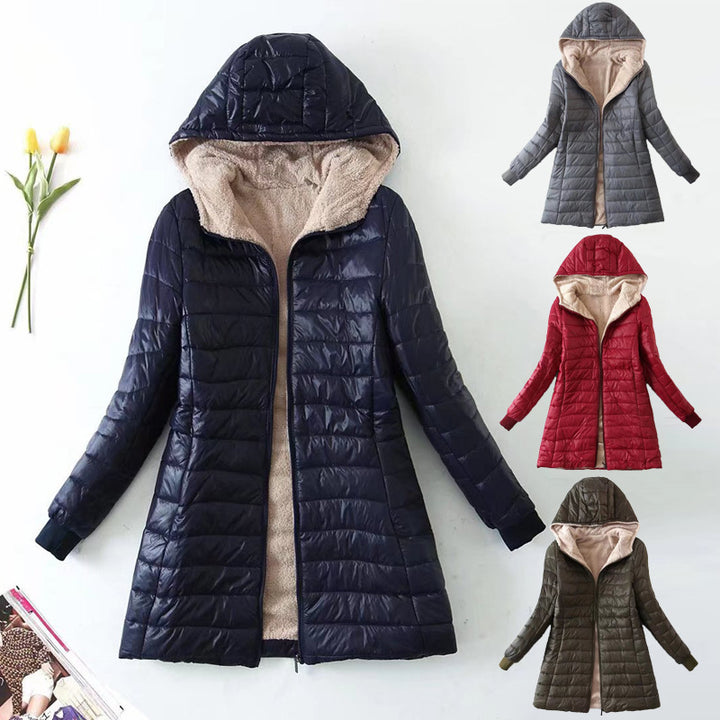 Damen nan gesteppter Steppmantel mit Teddyfutter, taillierter Silhouette und Kapuze Echo Archiv