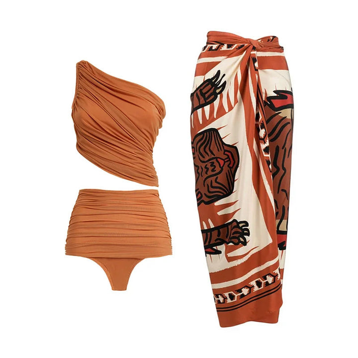 Damen Hochtaillierter Bikini mit asymmetrischem Oberteil und Wickelrock Echo Archiv