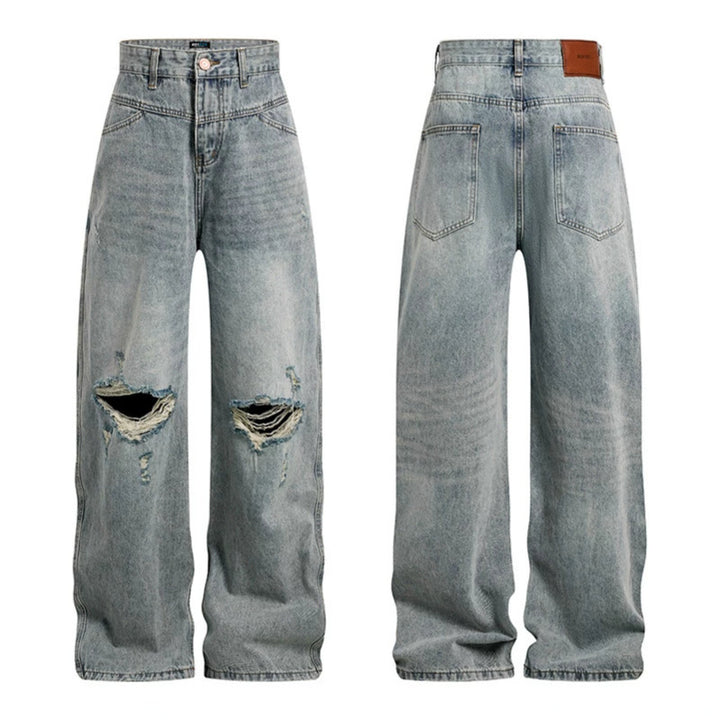 Damen Weite hochgeschnittene Palazzo-Jeans mit Destroyed-Kniepartie Echoarchiv