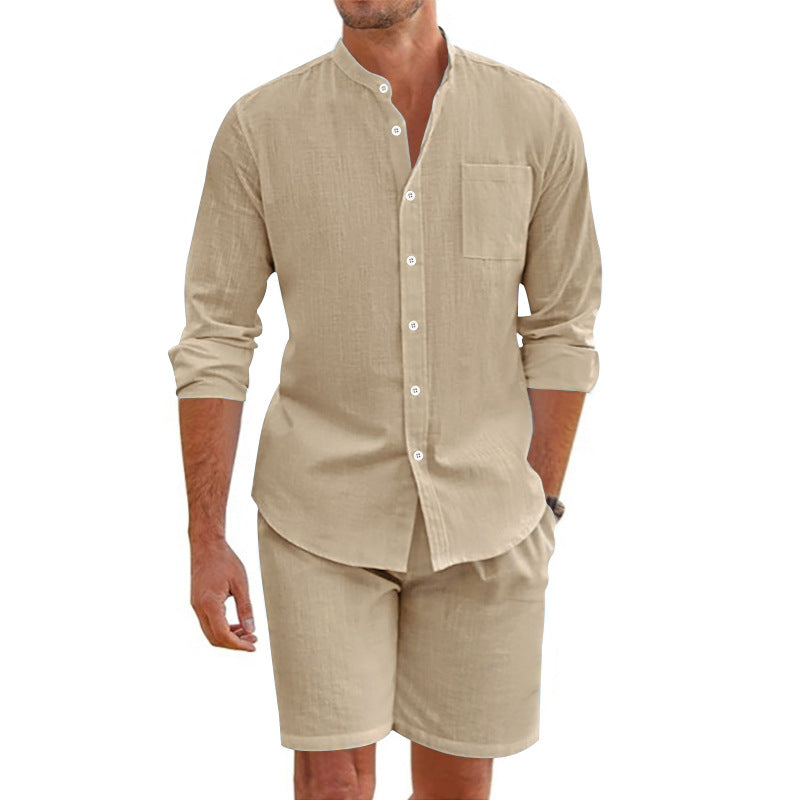 Herren lässiges Kurzarm-Hemd mit modischen Knopfdetails und komfortablen Shorts Echoarchiv