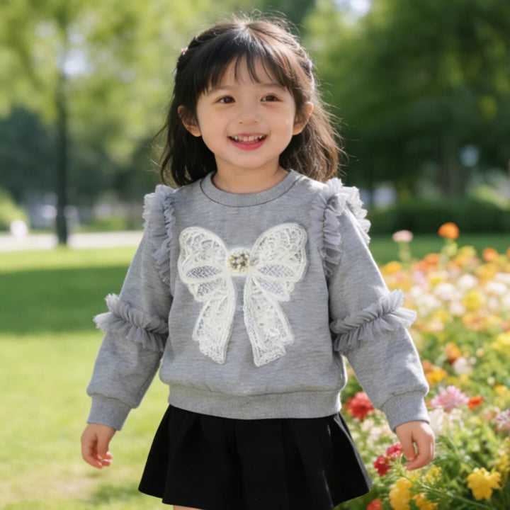 Mädchen Sweatshirt mit Rüschendetails und dekorativem Schleifenmotiv Echo Archiv