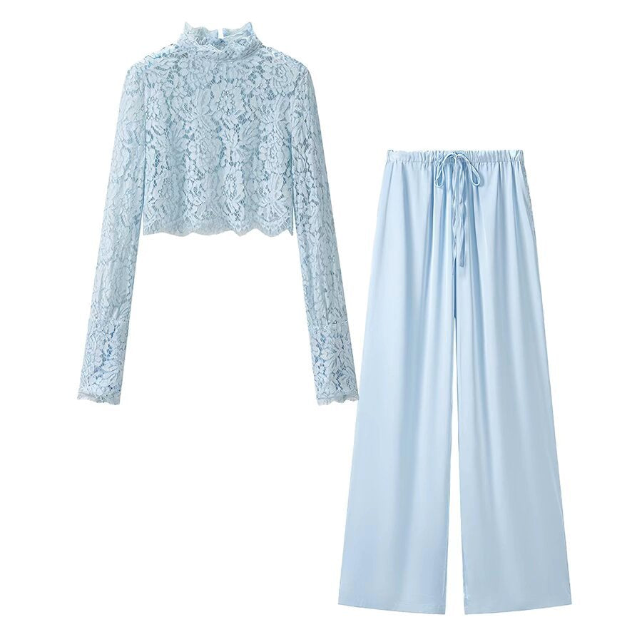 Damen Cropped-Spitzenoberteil mit Stehkragen und langen Ärmeln Echo Archiv