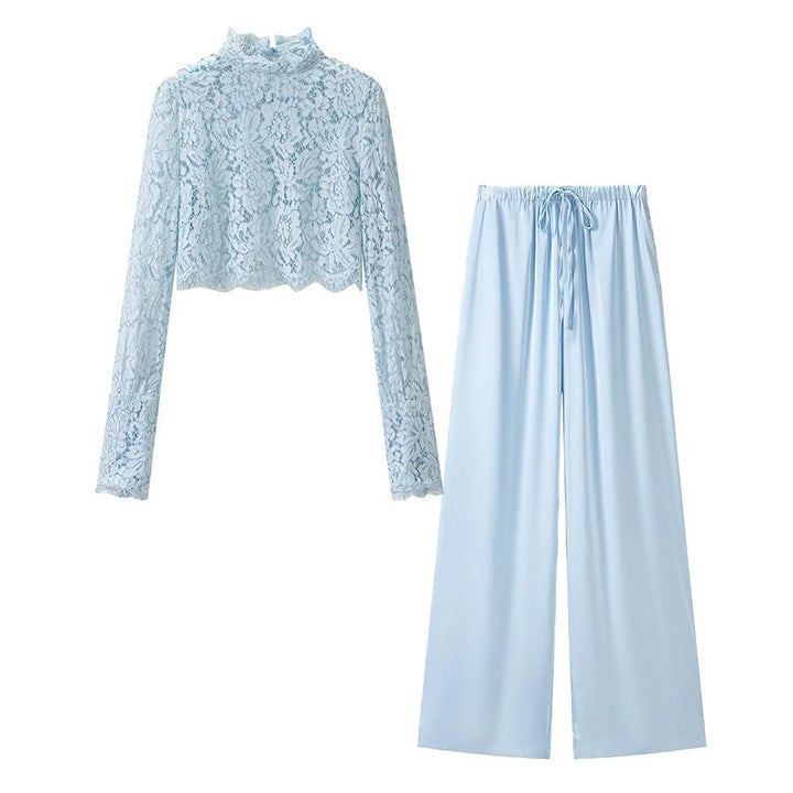 Damen Cropped-Spitzenoberteil mit Stehkragen und langen Ärmeln Echo Archiv