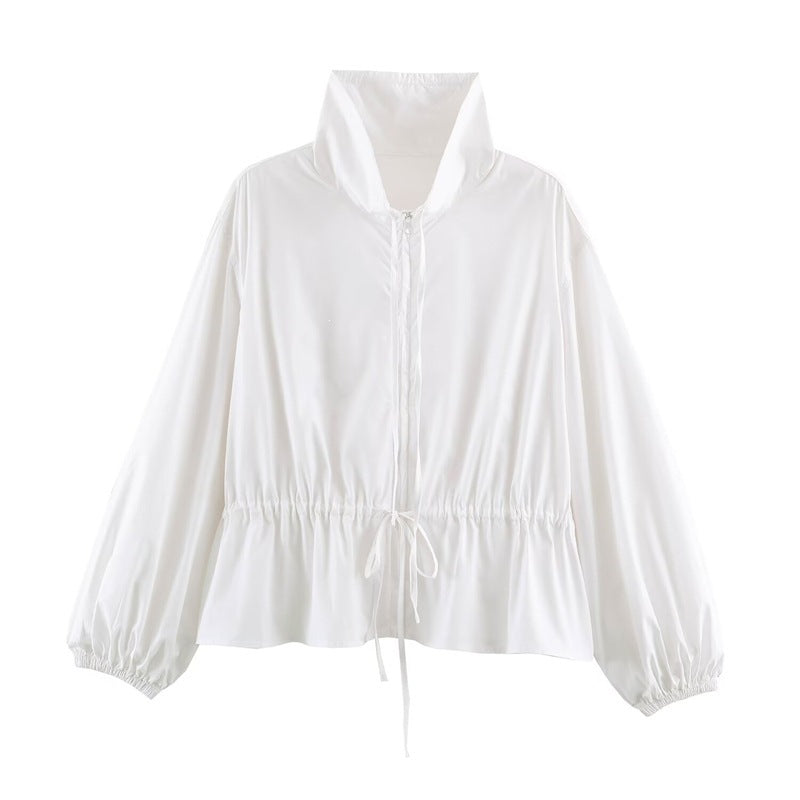 Damen Leichte taillierbare Windjacke mit Stehkragen, Tunnelzug und Ballonärmeln Echo Archiv