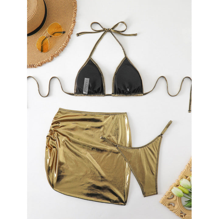 Damen Glänzender Triangel-Bikini mit Raffung und verspieltem Rock Echo Archiv