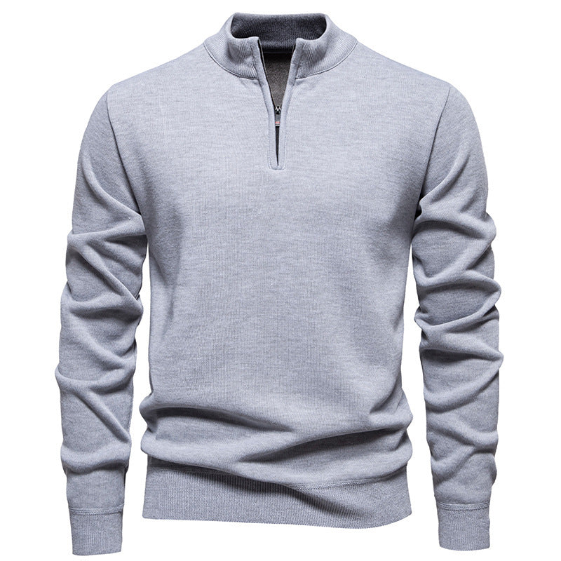 Herren nan Slim-Fit Feinstrickpullover mit kurzem Reißverschluss, Stehkragen und geripptem Bund Echo Archiv