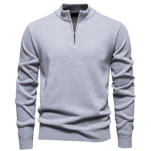 Herren nan Slim-Fit Feinstrickpullover mit kurzem Reißverschluss, Stehkragen und geripptem Bund Echo Archiv