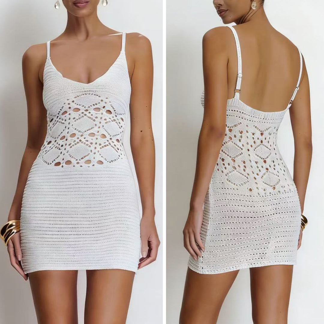 Damen Häkel-Strandkleid mit tiefem V-Ausschnitt und raffiniertem Netzdesign Echo Archiv