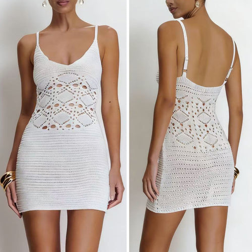 Damen Häkel-Strandkleid mit tiefem V-Ausschnitt und raffiniertem Netzdesign Echo Archiv