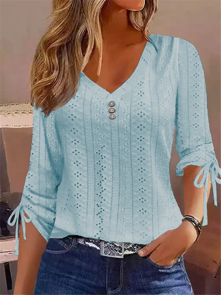 Damen V-Ausschnitt Bluse mit Raffdetails Echoarchiv