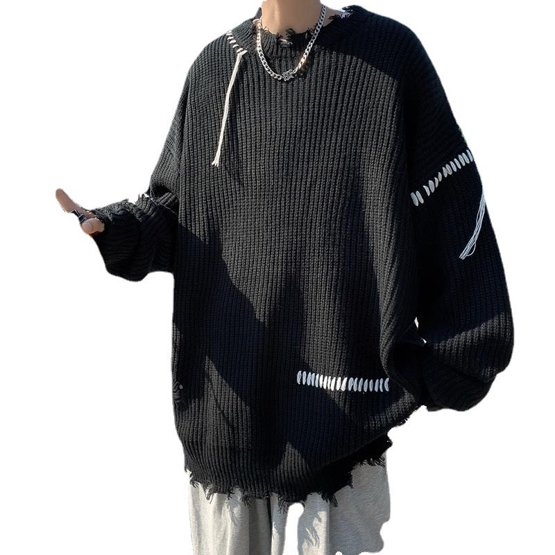 Herren lässiger Strickpullover mit fransigen Abschlüssen und asymmetrischem Design Echoarchiv