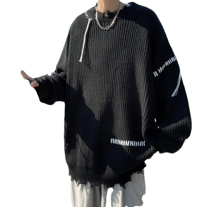 Herren lässiger Strickpullover mit fransigen Abschlüssen und asymmetrischem Design Echoarchiv