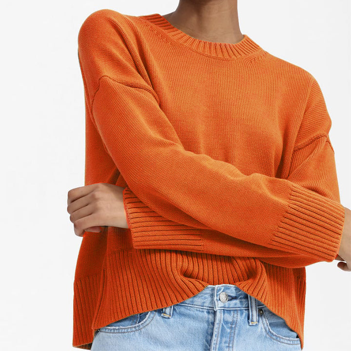 Damen Oversize-Feinstrickpullover mit Rundhalsausschnitt, überschnittener Schulter und breitem Rippsaum Echo Archiv