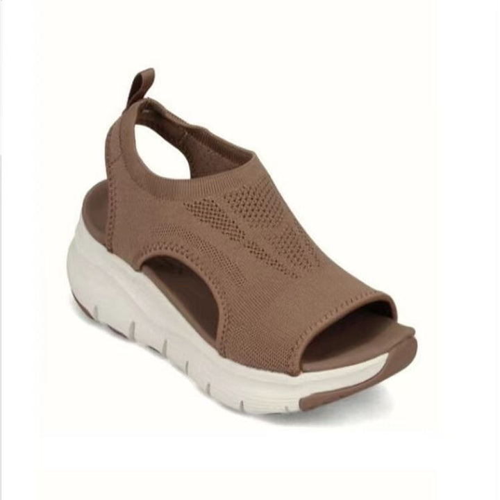 Damen Strick-Sandalen mit Plateau, elastischem Schaft und Fersenriemen Echo Archiv