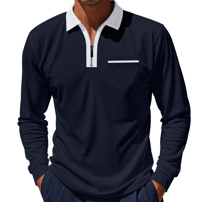 Herren sportliches Langarm-Henley-Shirt mit Reißverschluss und modernem Design Echoarchiv