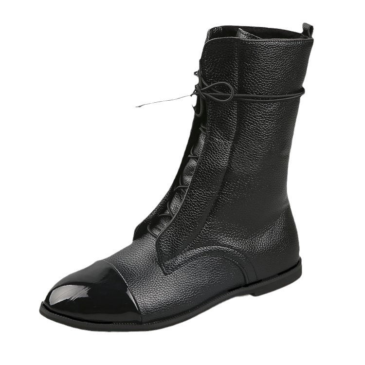 Damen  knöchelhohe Schnürstiefel mit spitzer Kappenausführung und genarbter Lederoptik Echo Archiv