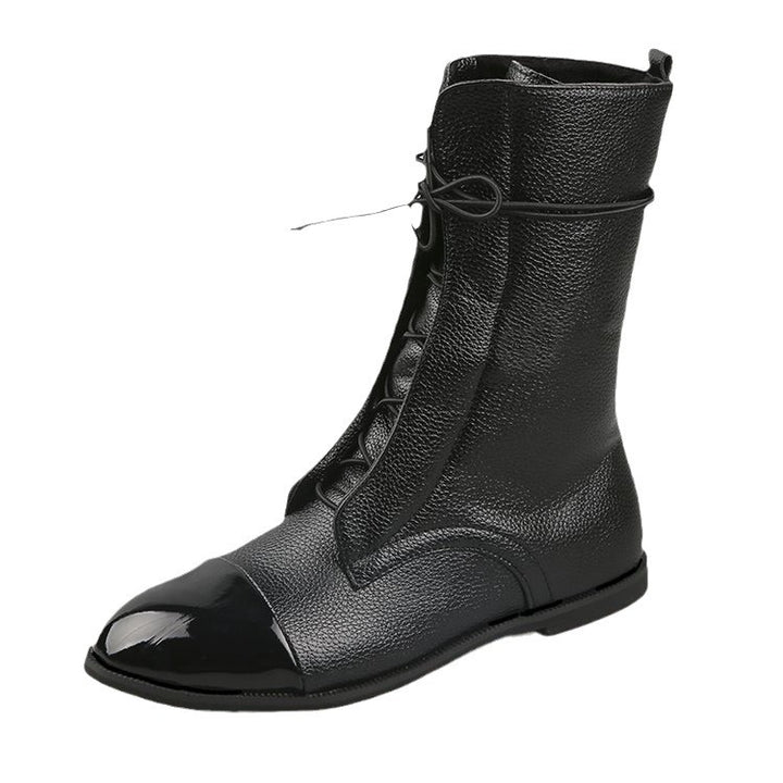 Damen  knöchelhohe Schnürstiefel mit spitzer Kappenausführung und genarbter Lederoptik Echo Archiv