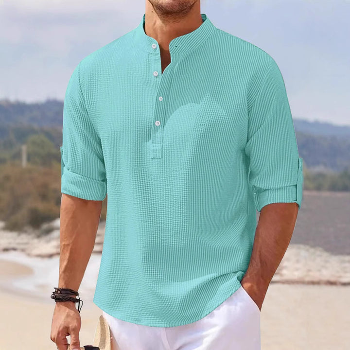 Herren lässiges Henley-Shirt mit strukturierter Oberfläche Echoarchiv