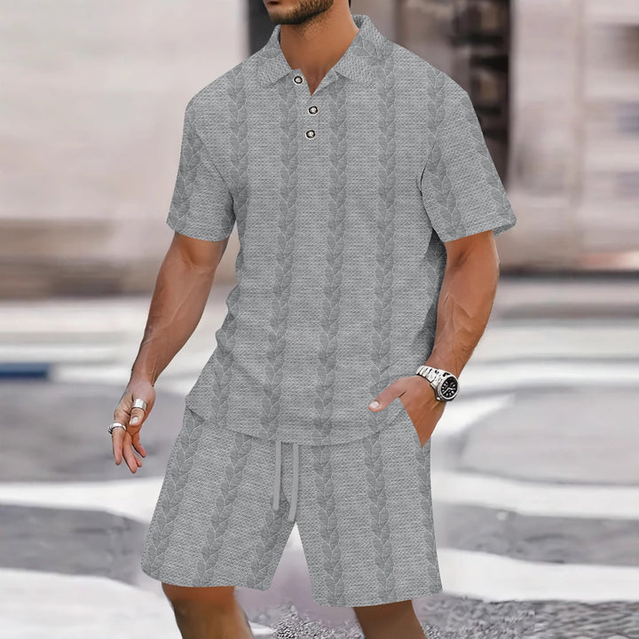 Herren Polohemd mit strukturiertem Muster und passender Shorts Echoarchiv