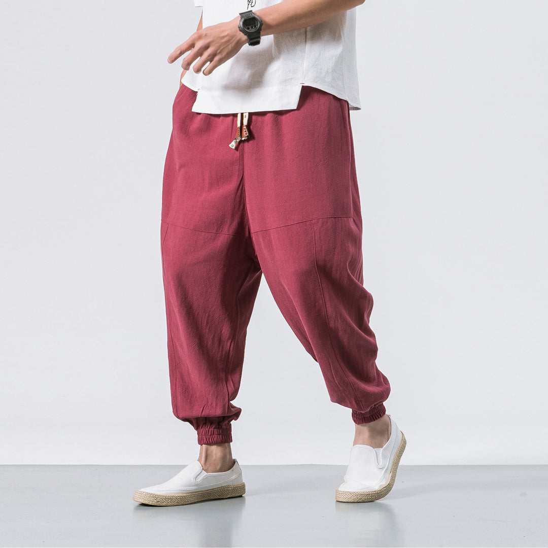 Herren nan relaxed Fit Leinen-Jogger mit Tunnelzug, eingesetzten Knieteilen und elastischen Bündchen Echo Archiv