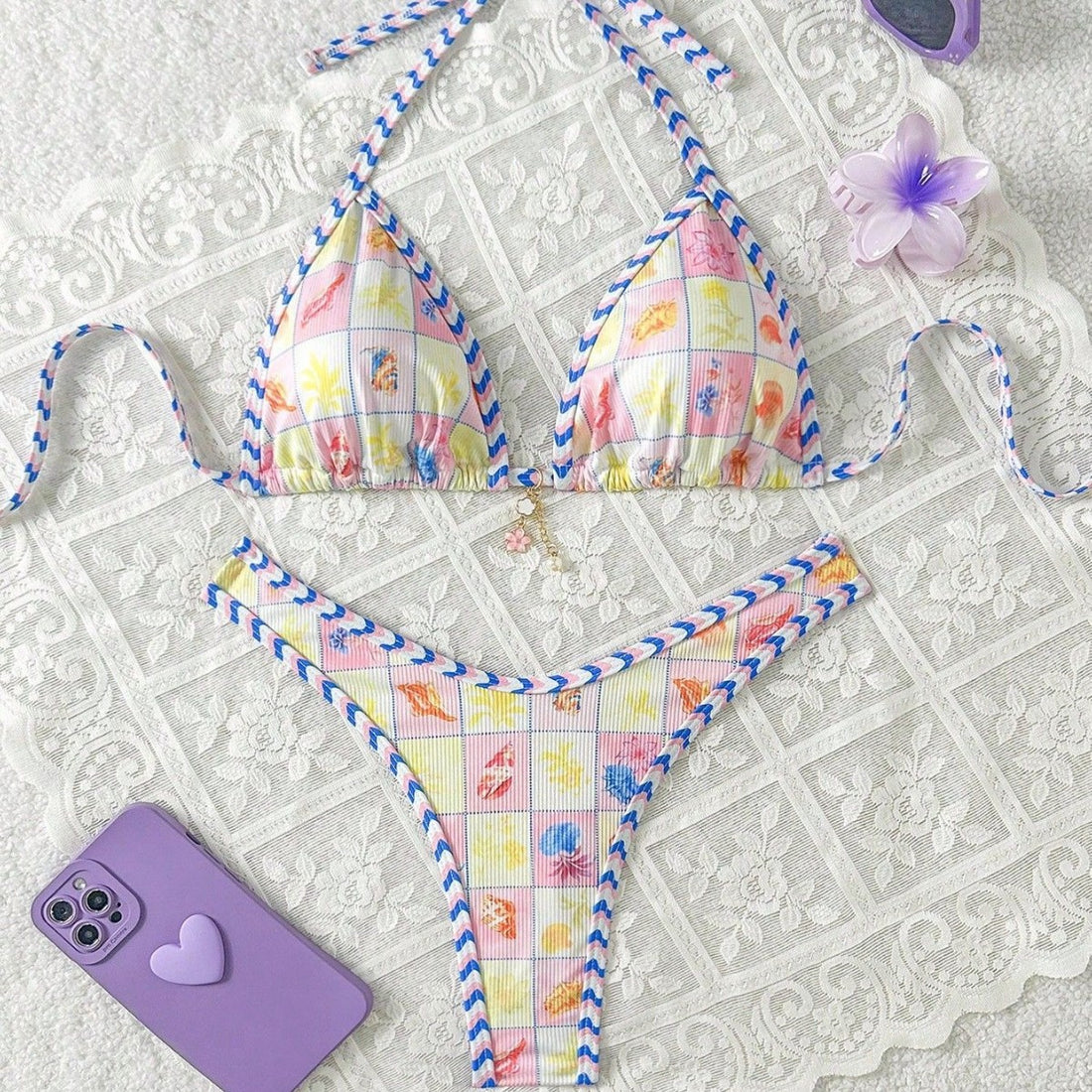 Damen Triangel-Bikini mit verspieltem Karomuster – Maréssa