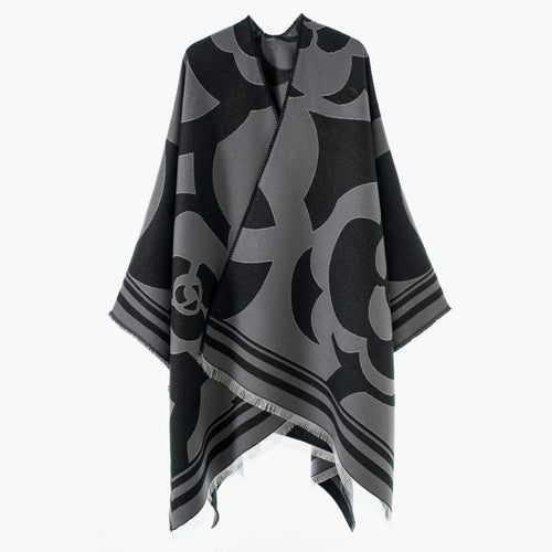 Damen Grobgewebter Jacquard-Überwurf mit großflächigem Ornamentmuster und Zierfransen – Avérine