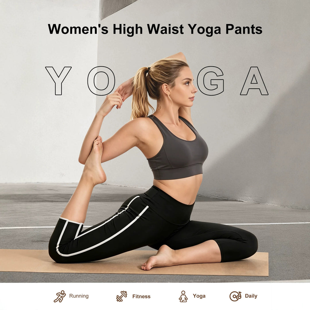 Damen Capri-Sportleggings mit hoher Taille, Bauchkontrolle und seitlicher Smartphone-Tasche echoarchiv-