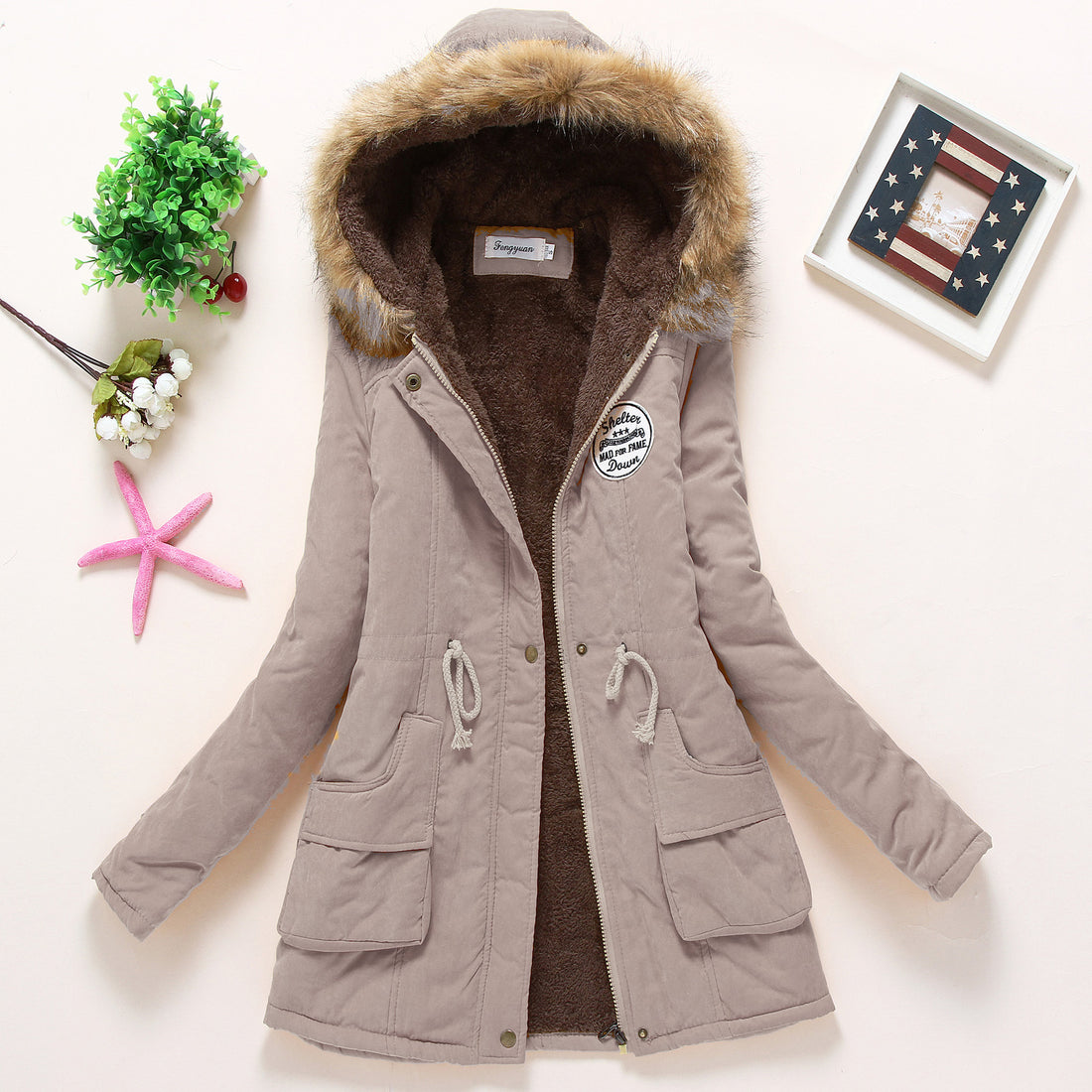 Damen hochwärmender Winterparka mit Teddy-Innenfutter, Tunnelzug und Kunstfellbesatz – Montévia